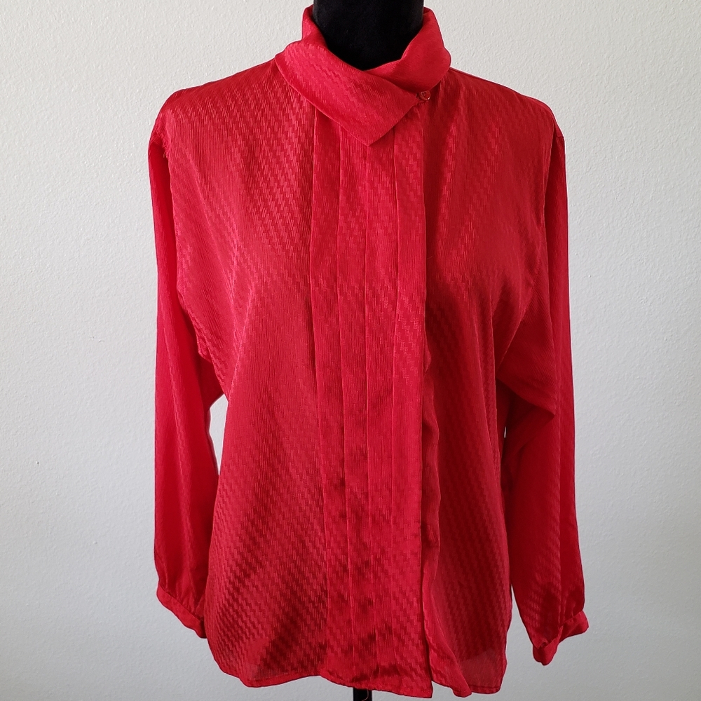 Anne Klein Red Long-Sleeve Textured Blouse